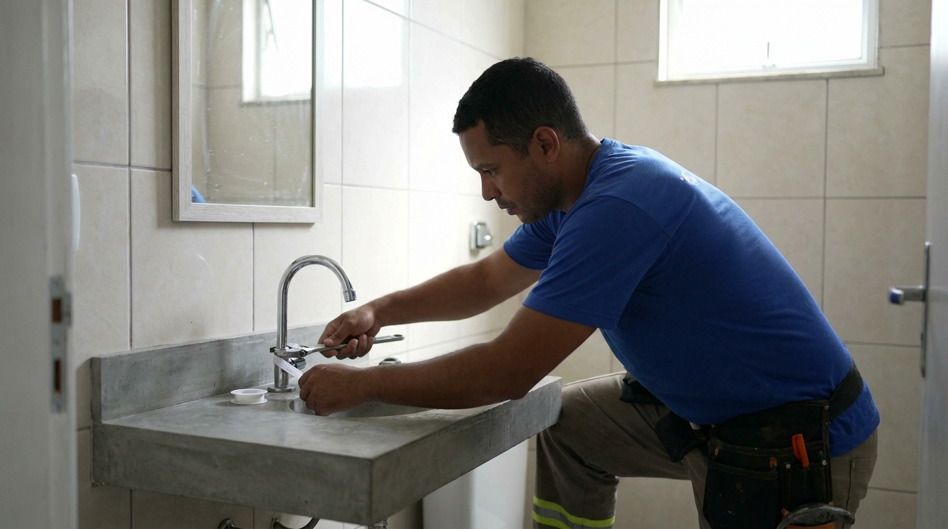 Encanador instalando torneira em Campos dos Goytacazes‑RJ